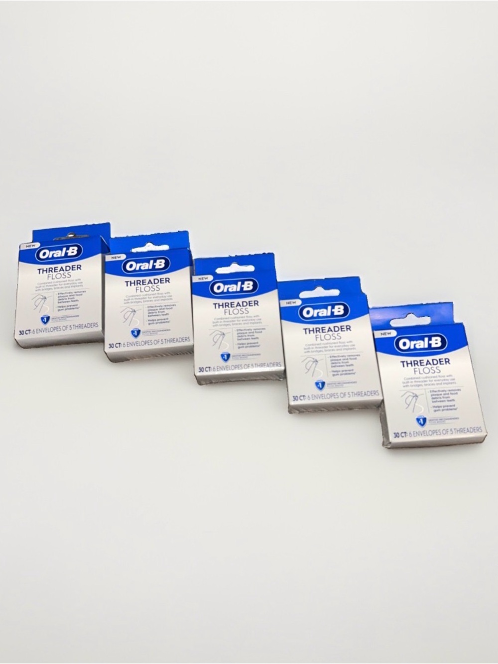 (5) Oral-B Glide Threader Floss For Braces & Implants Shred Resist 30 Count Each